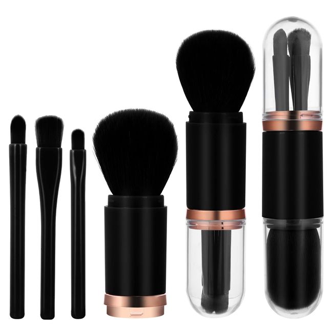 Sibba 4 In 1 Einziehbares Make-Up-Pinsel-Set Pinselsets Tragbar Mini-Gesichtskosmetikpinsel Highlight-Pinsel Grundierungspuderpinsel Lidschattenpinsel (Schwarz)