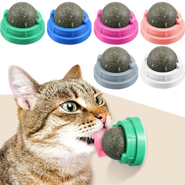 6 Pieces Silvervine Catnip Wall Balls Edible Kitty Catnip Wall Toys Licking Rotatable Cat Snack Ball Cat Wall Treats Safe Healthy Kitten Chew Toys for Cat Teeth Cleaning Biting, 3 Different Flavors