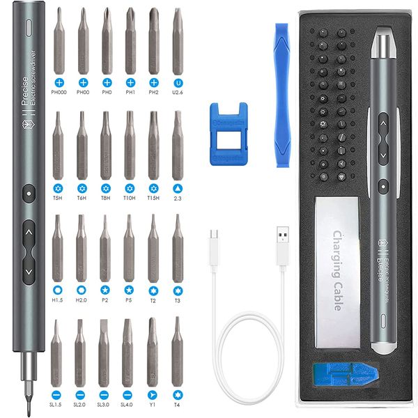 Brifit Precision Electric Screwdriver, 28 in 1 Mini Cordless Screwdriver with 24 Bits, 3 LED Lights, USB Rechargeable Portable Magnetic Repair Tool Kit, for Phones, Game Console, Camera, Clock, Laptop