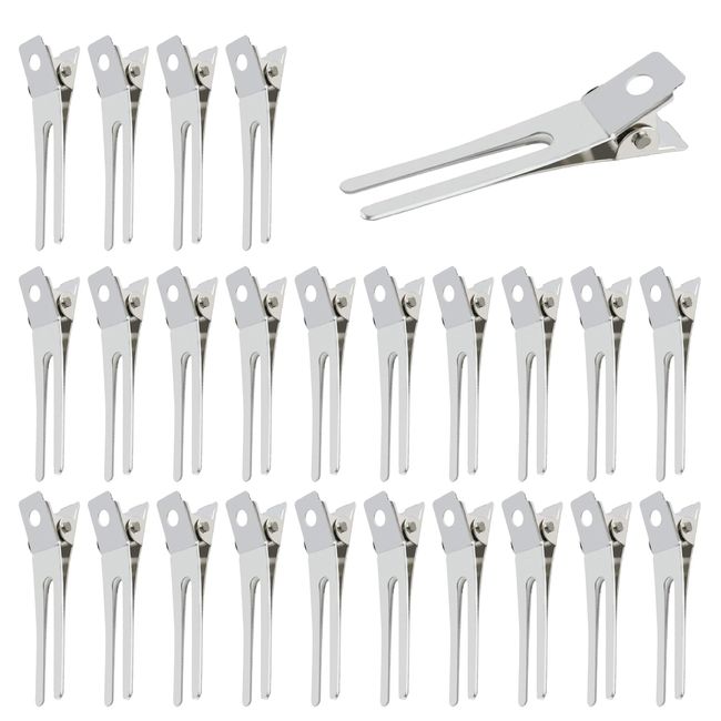 60 Pcs Hairdressing Double Prong Curl Clips,1.8inch Curl Setting Section Hair Clips,Metal Alligator Clips Hair Pins,Duck Billed Hair Clips for Women Styling Sectioning Hair Salon Barber (Silver)