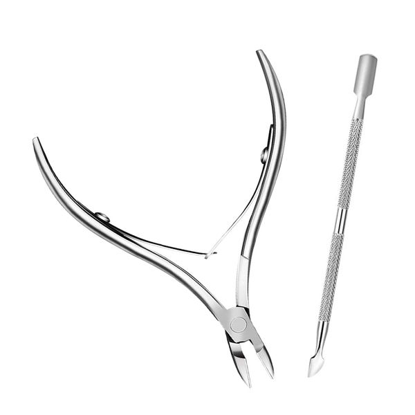 2Pcs Cuticle Clipper Tools Cuticle Cutter Cuticle Pusher Professional Nipper Stainless Steel Cuticle Trimmer Cuticle Remover, Durable Dead Skin Pusher Pedicure Manicure Tools for Manicure and Pedicure