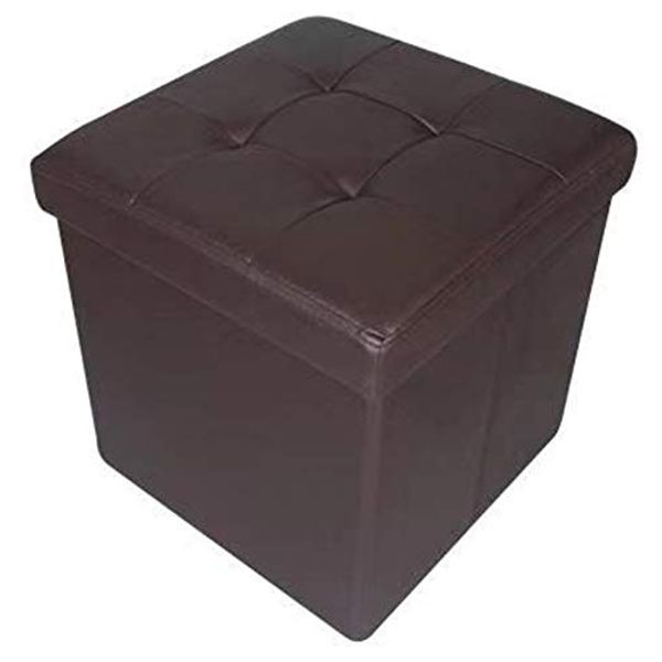 HomeHarmony Folding Storage Ottoman Seat, Stool, Toy Storage Box Faux Leather (Brown Medium)