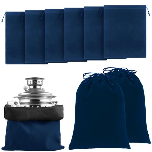 Ferraycle 6 Pcs Silver Storage Bags Anti Tarnish Storage Bag Fabric Cloth Bags for Jewelry Silverware Protection Flatware (Navy Blue,18 x 18 Inch)