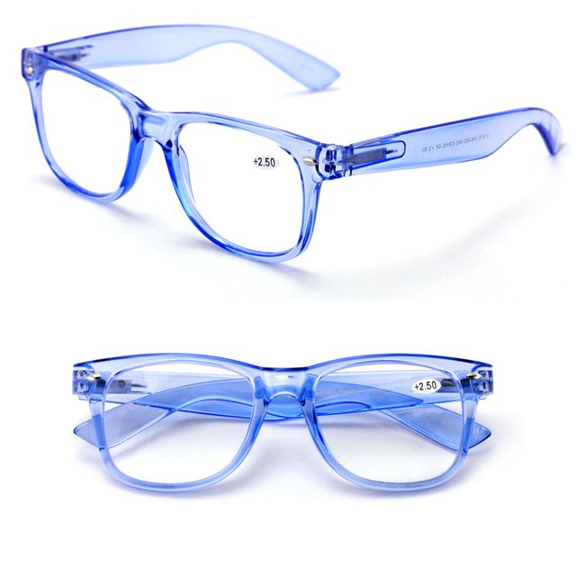 Transparent Neon Color Deluxe Reading Glasses - Comfortable Stylish Simple Readers Magnification (Blue, 2.00)