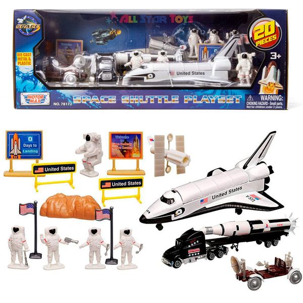 20 Pieces Space Shuttle Playset with Astronaut Moon Rover Satellite Rocket Launch Space Adventure Toy Playset by Motormax 78172