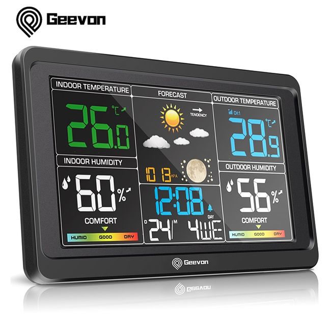 Geevon Weather Station Wireless Indoor Outdoor Thermometer Hygrometer with  Dew Point, Heat Index, Touch LCD Display Digital Weather Thermometer with