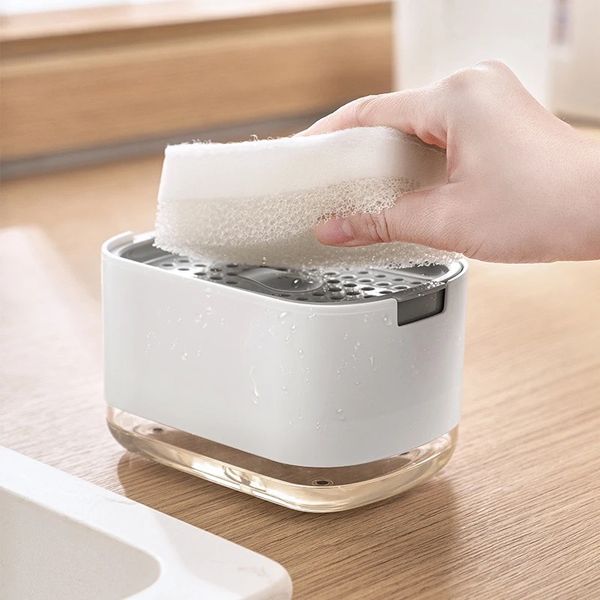 Kitchen detergent dispenser pumping container sink detergent container dishwashing sponge holder