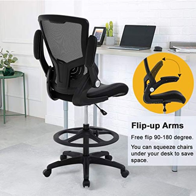 Ergonomic Office Chair With Foot Rest, Lumbar Support With Flip-Up