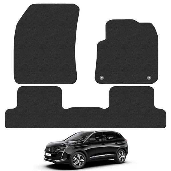 Car Mats for Peugeot 3008 (2022-Onwards) [Hybrid] Carpet Tailored Fit Car Floor Mats Set Accessory Black Custom Fitted 4 Pieces with Clips - Anti-Slip Backing & Black Trim Edging