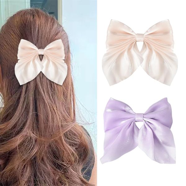 Womens Hair Bow Ribbon Clips Large Satin Bow Hair Clip Big Silky Hair Bow Accessories for Girls Women Hair Bow Barrette Clips Decorative Hair Clip for Styling Party Fairy Bow Decor Hair Clip Set of 2