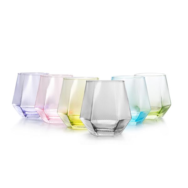 simpa Diamond Shape Multicoloured Drinking Glasses 290ml Set of 6