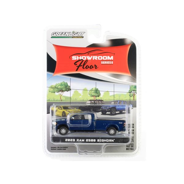 Collectibles 2023 2500 Bighorn Crew Cab 4x4 Pickup Truck Patriot Blue Metallic Showroom Floor Series 5 1/64 Diecast Model Car by Greenlight 68050A