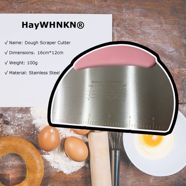 Stainless Steel Dough Scraper Cutter with Pink Handle Scale Ruler Baking Tool