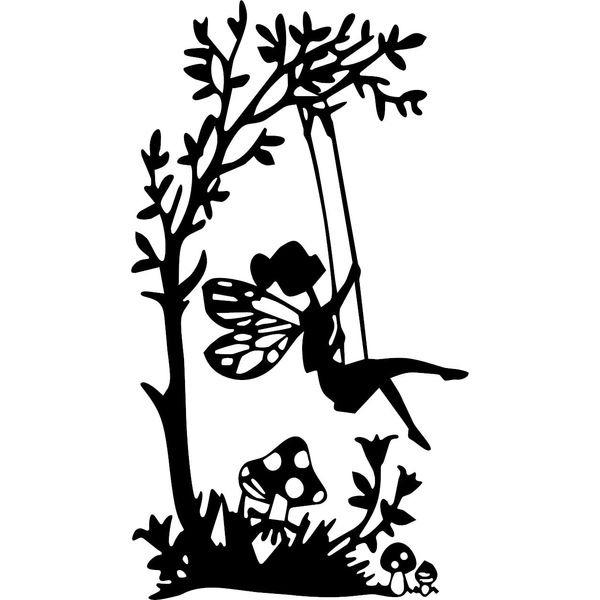 Fairy On A Garden Swing Wine Bottle Vinyl Decal Sticker for Car/Window/Wall (Black Gloss)