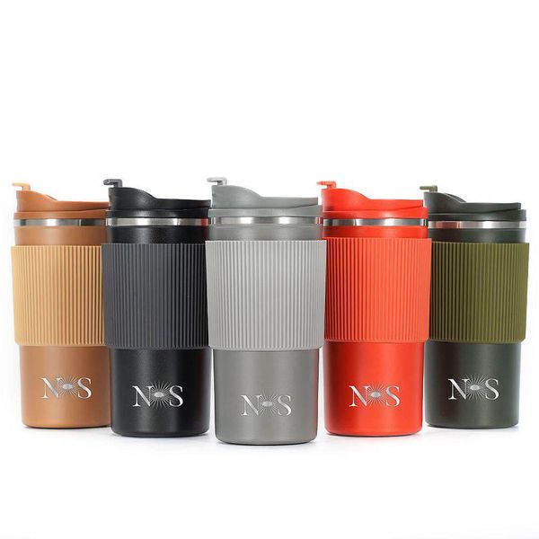 NS Coffee Travel Mugs 450mls/15oz Leakproof lids Stainless Steel Thermal Vacuum Flask Insulated Coffee Cups Tumbler BPA Free Easy Clean Reusable for hot and Cold Drinks