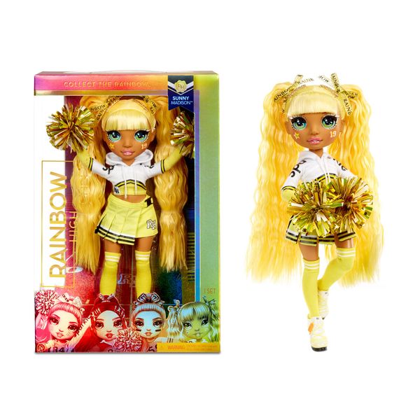 Rainbow High Cheer Sunny Madison – Yellow Cheerleader Fashion Doll with Pom Poms and Doll Accessories, Great Gift for Kids 6-12 Years Old