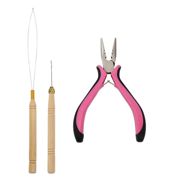 3Pcs Hair Extension Pliers Kit with 3 Hole Hair Extension Pliers, Bead Threading Tool and Pull Hook Pin Hair Extension Tool SetEasy and efficient hair extensions