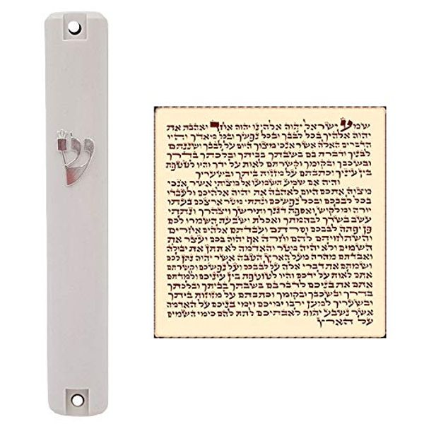 TALISMAN4U Waterproof White Mezuzah Case with Scroll Classic Judaica Israel Plastic Door Mezuza Silver Shin (4 Inches - 10 cm)