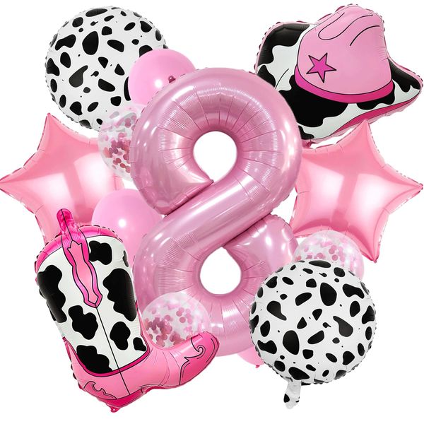 Cowgirl Party Decorations Include Cowgirl Boot Cowboy Hat Balloon Number 8 Balloons 40 Inch for Farm 8th Birthday Western Themed Baby Shower Pink Bachelorette Party Supplies