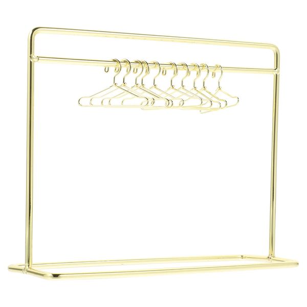 STOBOK Miniature Doll Garment Rack Set Mini Doll Dress Clothing Display Rack with 10Pcs Mini Doll Clothes Hangers Doll House Furniture Accessories for Dollhouse Supplies, Golden