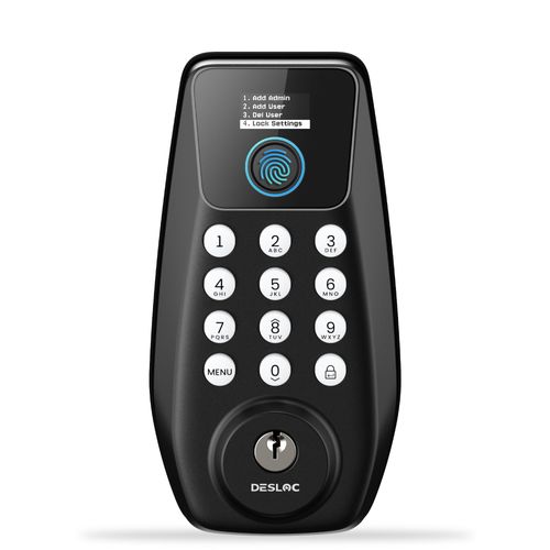 DESLOC C110 Keyless Entry Door Lock with Display (Smart Screen), Fingerprint Door Locks, Keypad Deadbolt, Auto-Lock, Backlit Keys, Passage Mode, IP54 Waterproof, BHMA Grade 3 (Black)