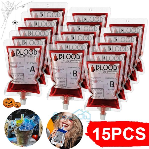 15Pcs Halloween Blood IV Bags Reusable PVC Drink Pouches Juice Containers Party