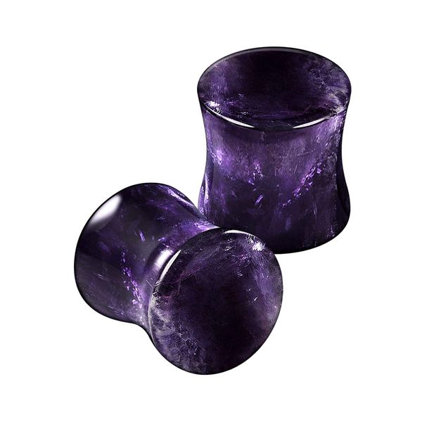 BanaVega 2PCS Organic Stone Amethyst 0g 8mm Double Flared Saddle Ear Stretcher Plugs Flesh Earring Lobe Gauge Piercing Jewelry 5251