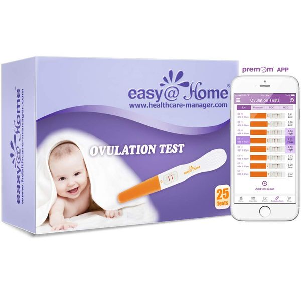 Easy@Home 25 Ovulation Predictor Kit Test Sticks, FSA Eligible Midstream Fertility Tests, Powered by Premom Ovulation Predictor App and Period Tracking