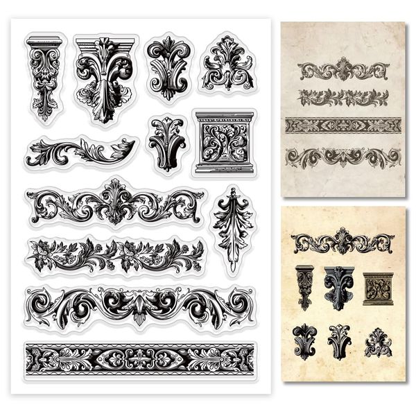 GLOBLELAND Retro Architektonisches Muster Klar Stempel Barock Muster Silikon Clear Stempel Siegel Transparente Stempel Für DIY Scrapbooking Kartenherstellung Heimdekoration