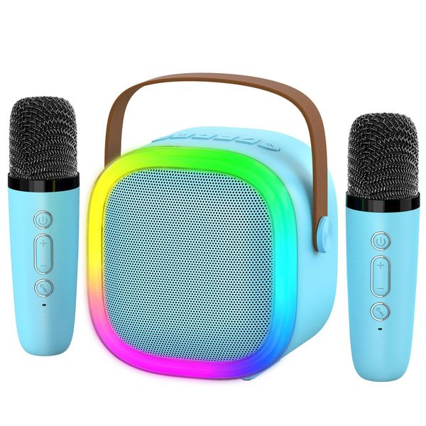 Karaoke Machine for Kids Adults, Portable Bluetooth Speaker with 2 Wireless Microphones and LED Lights, Kids Toys Birthday Gifts for Girls and Boys Ages 4, 5, 6, 7, 8,9,10,11,12+ Years, Home Party