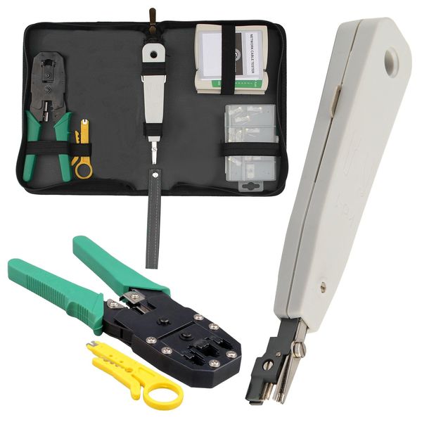 Combrite Ethernet Network Tool Kit LAN RJ11 RJ45 Cat5e TV Cable Tester Crimp Stripper Tool Set