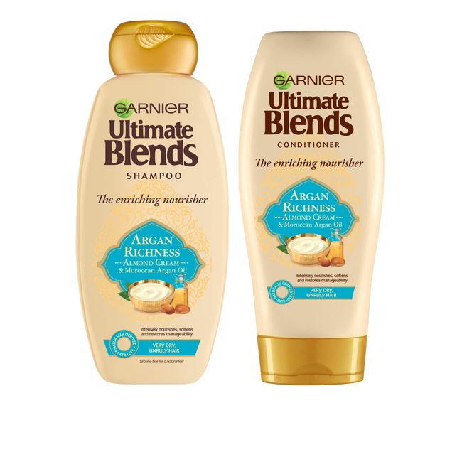 Garnier Ultimate Blends Shampoo & Conditioner Set | Argan Richness With Moroccan Argan Oil and Almond Cream Nourishing for Dry, Unruly Hair | 360 ml |