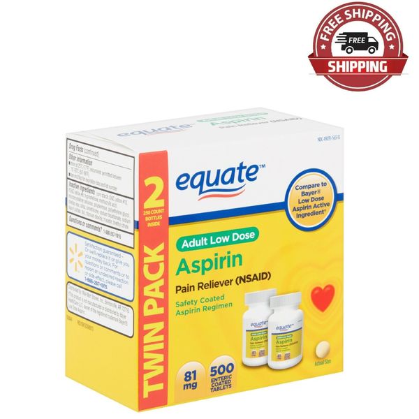 Equate Adult Low Dose Aspirin Enteric Coated Tablets, Twin Pack, 81 mg, 500 Ct..