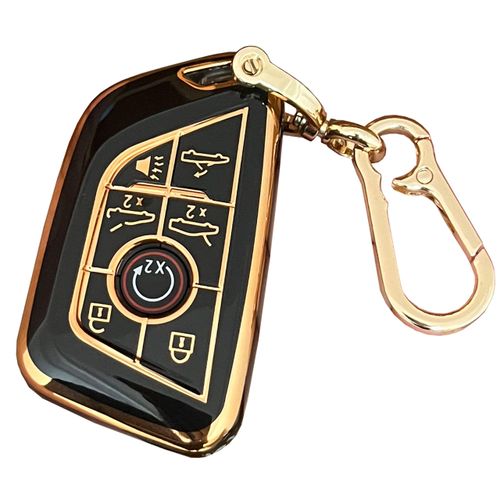 QIXIUBIA for Chevrolet Key Fob Cover Smart Key Shell with Keychain Fit for Chevy Corvette C8 Key Fob Case Cover 2020 2021 2022 (Black)