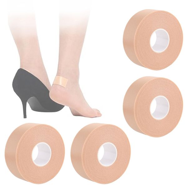 4 Roll Foot Care Tape, Waterproof Heel Foam Tape, Rolls of Heel Tape Stickers, Wear-Resistant Foot Heel Sticker, Pre-Cut Foot Care Tape Patches, for Calluses and Blister Prevention(5m*2.5cm)