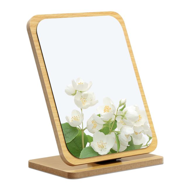 BESTOOL Makeup Mirror, Tabletop Mirror, Wooden Mirror, 90° Angle Adjustment, Makeup Mirror