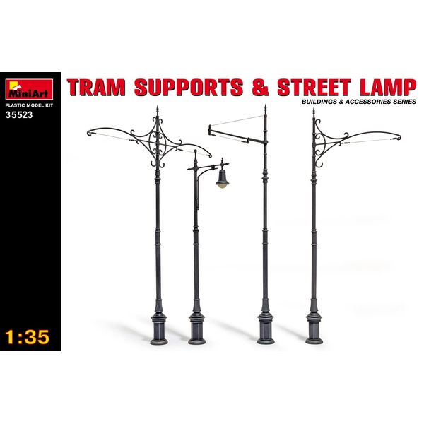 Miniart 1:35 Scale Tram Supports & Street Lamps Plastic Model Kit, Medium