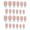 RUNRAYAY Blue Flower Press on Nails Medium with French Tips, Fack Nails for Women Girls, Nude Nails Press on Full Cover Nails Tips for Spring Summer Salon Nail
