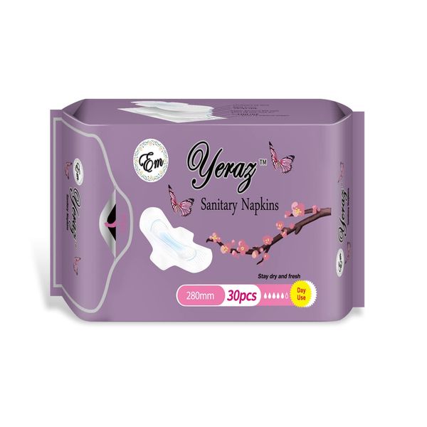 Em Yeraz Women Sanitary Pads, Ultra-Thin, Fast Absorbency with Wings, Size 5, 30 Count, Day use