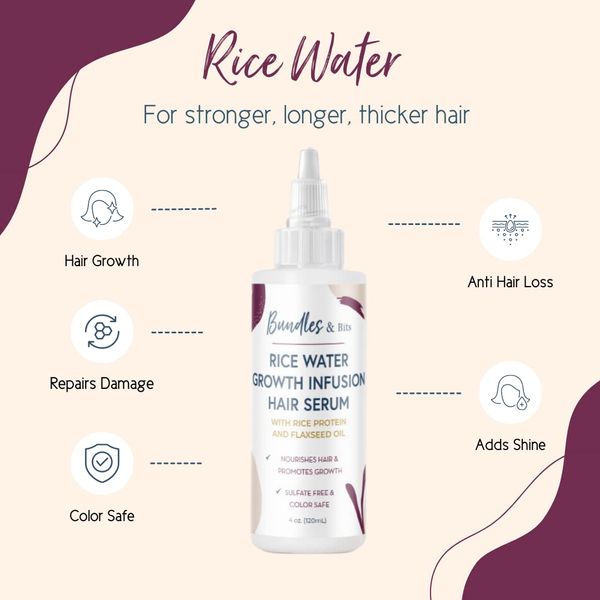 Bundles & Bits Rice Water Serum for Hair Growth, Thinning Hair and Hair Loss I Sulfate Free, Paraben Free, All Hair Types, 4oz