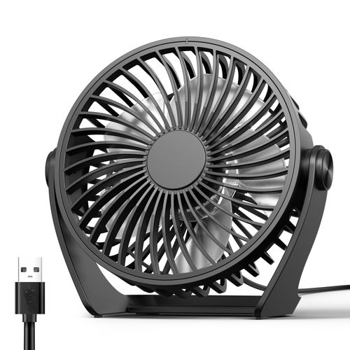 Edvision USB Desk Fan, 5 Inch Small Portable, 3 Speeds Powerful Wind Mini Personal Desktop Fan 360° Rotation Adjustable, Plug In USB Fan Quiet for Table Home Office Travel Car(Black)