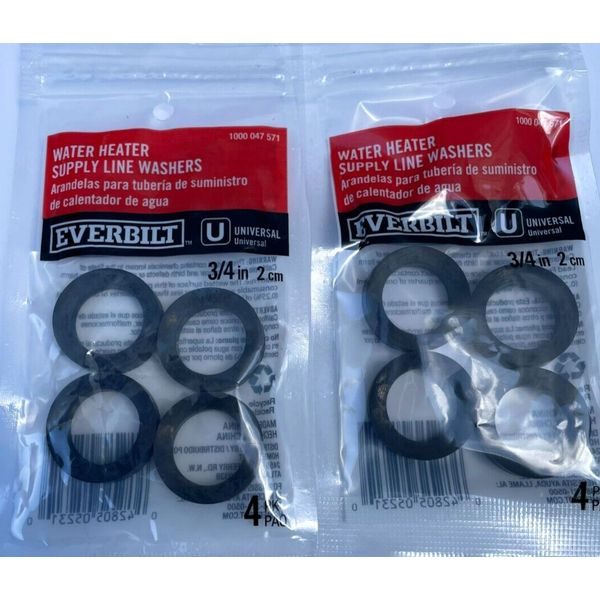 Everbilt Packs of 4 Each Water Heater Supply Line Washers 3/4" (Lot of 2)