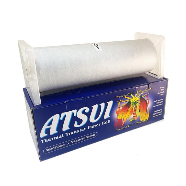 Atsui Tattoo Stencil Paper - Available in 20pcs Sheets, 100pcs Sheets, & 100 Feet Roll - Use by Hand or Stencil Machine - New and Improved Formula (A4 Roll)