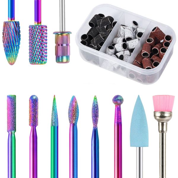 BQAN Nail Drill Bits, 10Pcs 3/32 inch Tungsten Carbide Drill Bit Set, with 75Pcs File Sanding Bands (#80#120#180 Grits), Professional Drill Bits Set for Acrylic Gel Nails, Manicure Pedicure