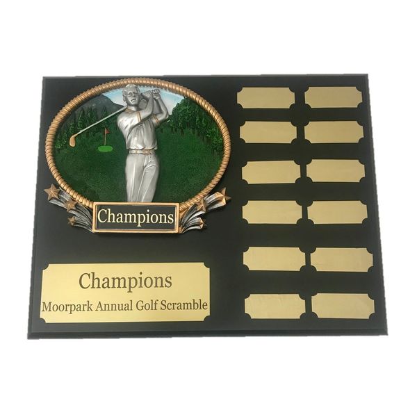 Golf Perpetual Plaque, 12 Year Golf Award, Plaque w/Engraving, Golf Championship