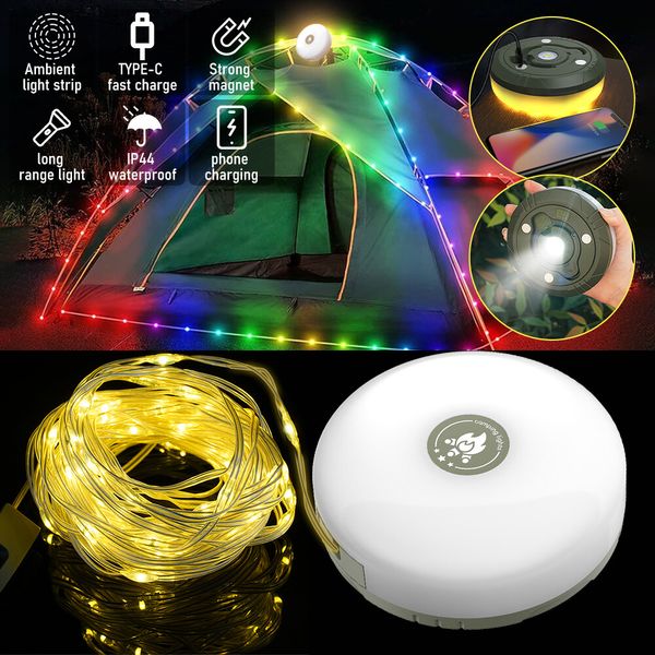 Waterproof LED Camping Light String Outdoor USB Rechargeable Portable