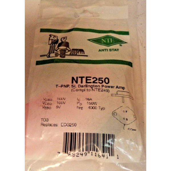 NTE250 (PNP) Silicon Complementary Transistor Darlington Power Amplifier