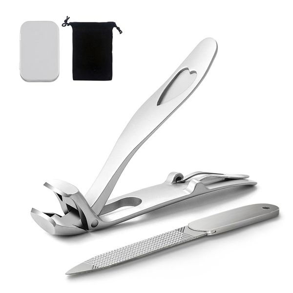 Wokyt Sherum Nail Clippers for Seniors, Angled Head Wide Jaw Toenail Clippers for Thick Nail, Ultra-Sharp Stainless Steel Fingernail Clippers with Catcher for Men, Women&Pregnant, Silver