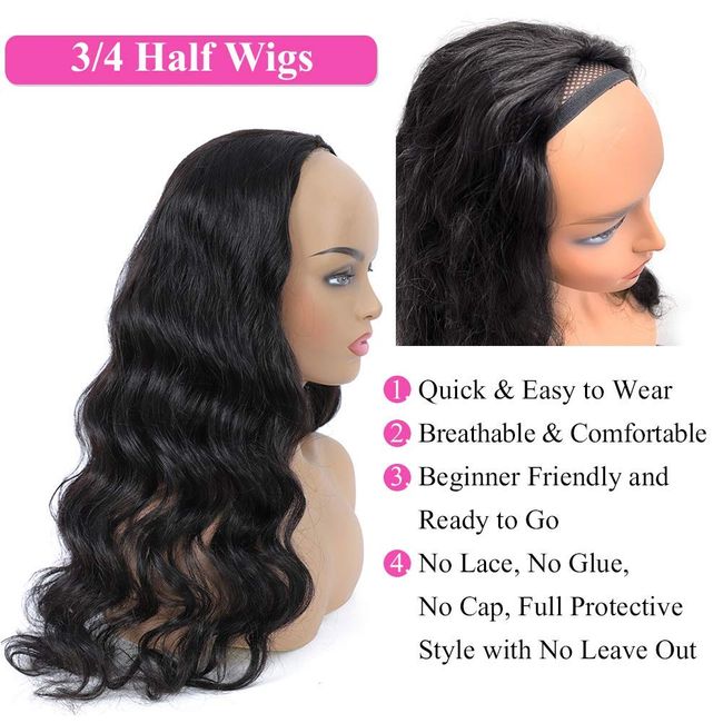 3/4 half wigs human hair hotsell