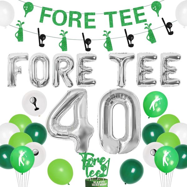 kreat4joy 40th Birthday Decorations Golf, 40th Birthday Decorations for Men Thirtee Banner Foil Balloons Golf Garland Birthday Glitter Cake Topper for 40th Birthday Party Golf Theme Decorations
